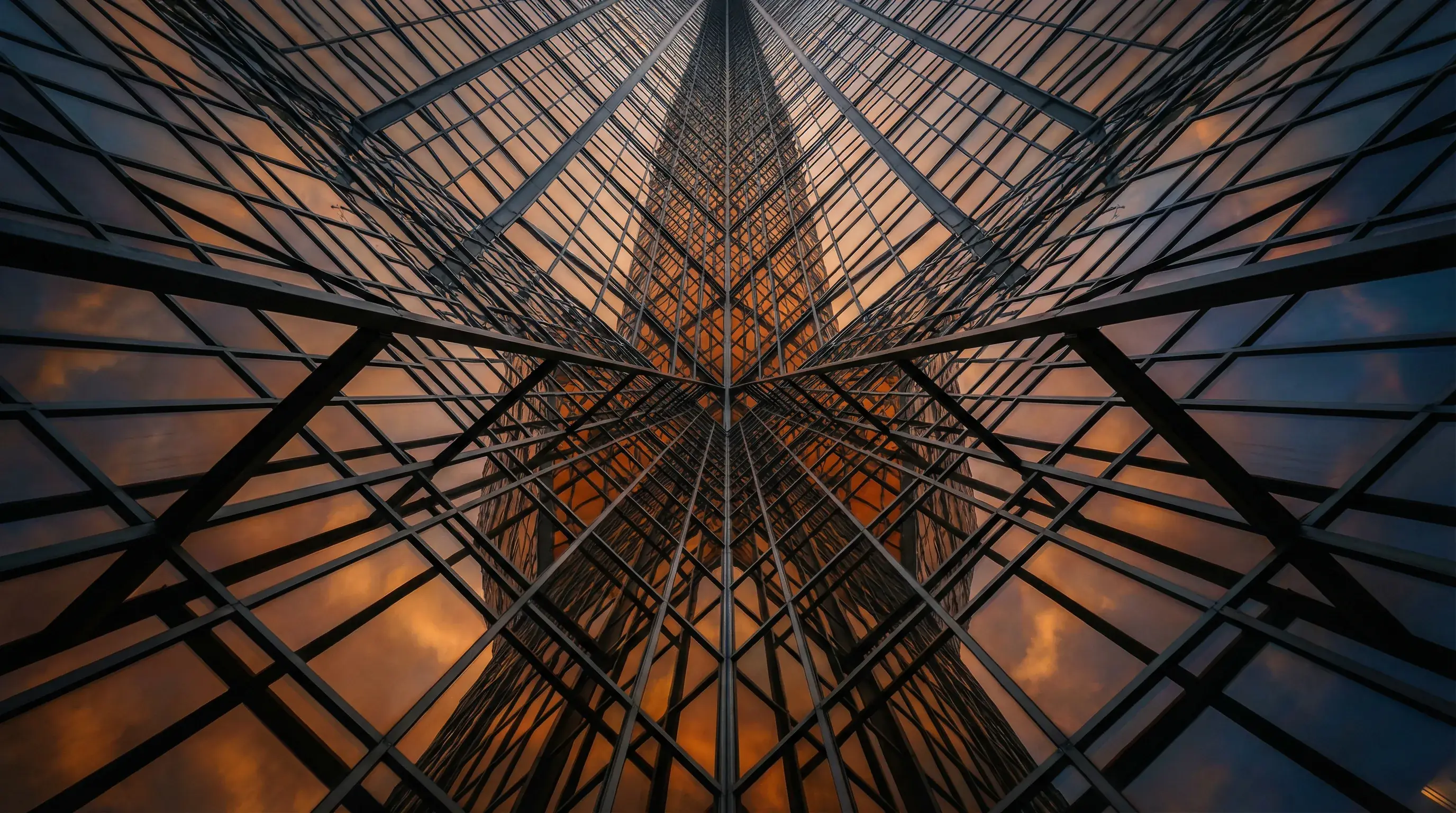 Modern glass architecture at golden hour