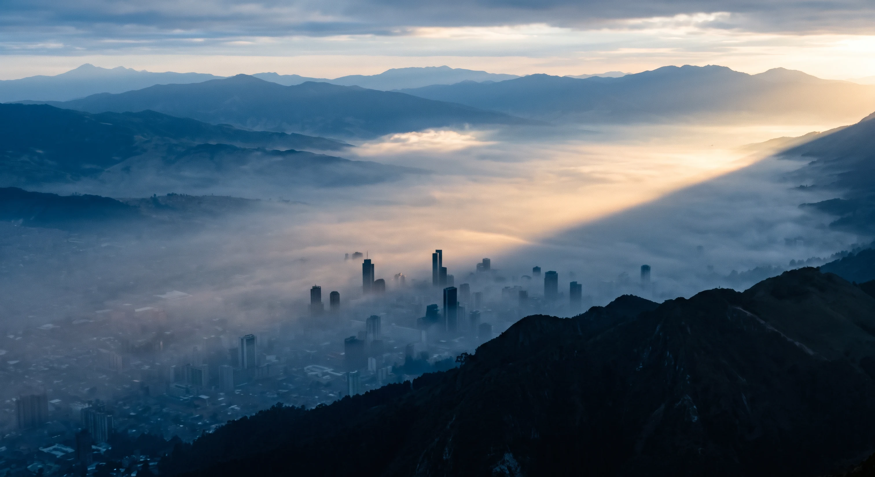 Bogotá skyline at golden hour