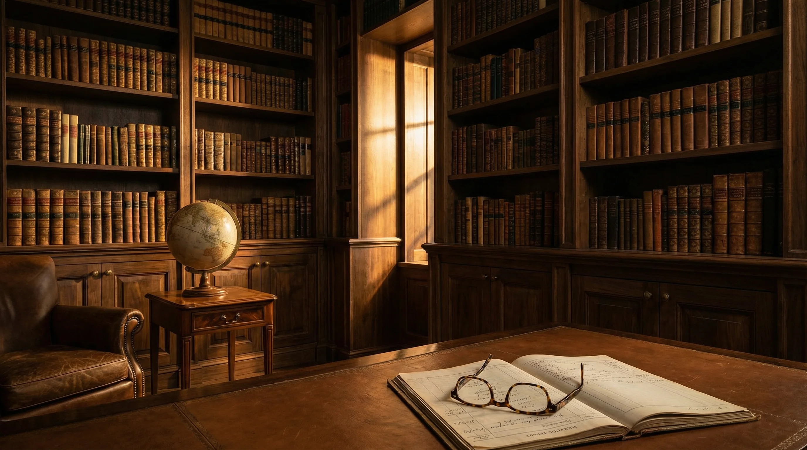 Private library with globe