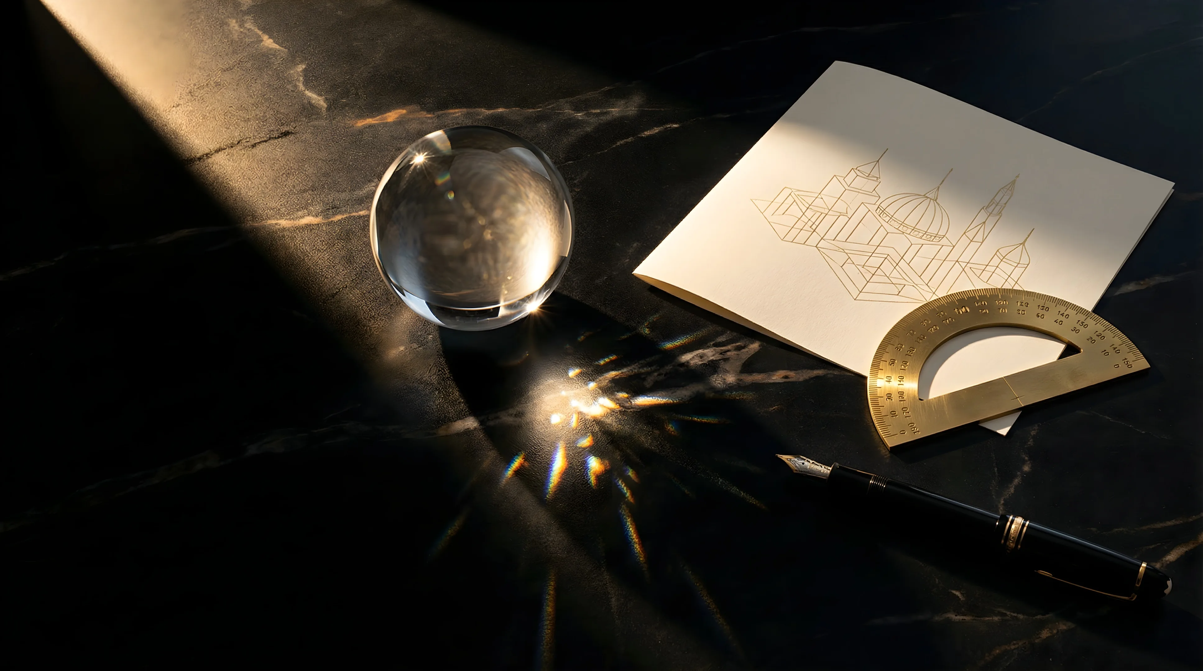Crystal globe with brass protractor