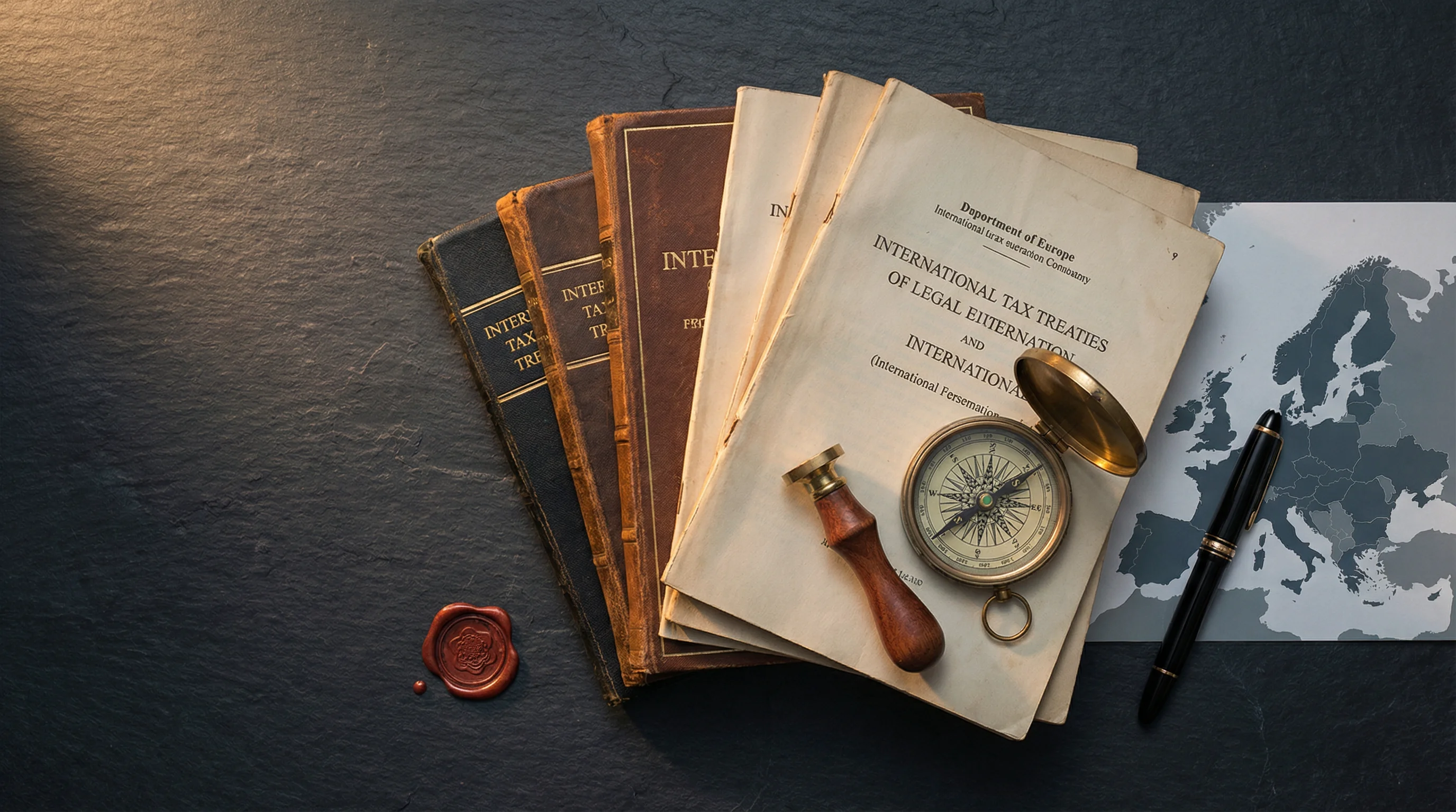 International treaties with brass compass