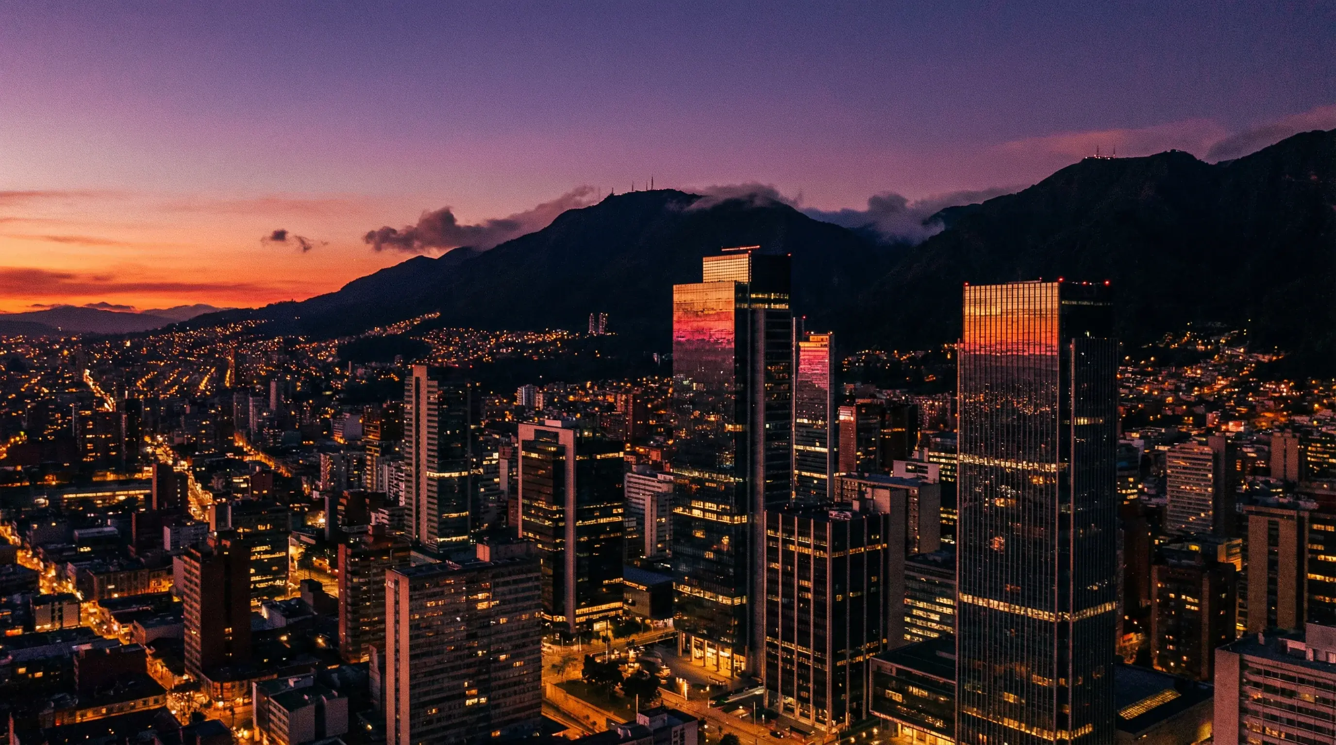Bogot&aacute; financial district at dusk